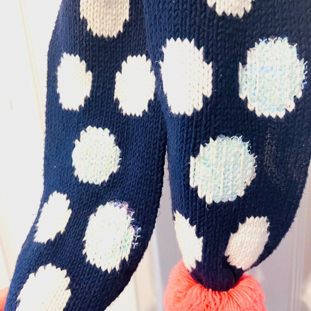 Gymboree-Cotton Blend Sequin Navy Blue/White-Peach Pom Pons Scarf-72" x 5"-Soft - Picture 9 of 14